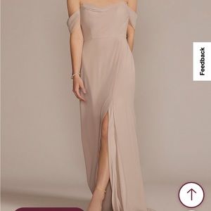 david’s bridal bridesmaid dress, biscotti color, built in padding bra, leg slit